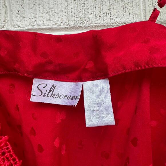 Silkscreen vintage Y2K Cherry Red Heart Slip Cami Top - Picture 3 of 4